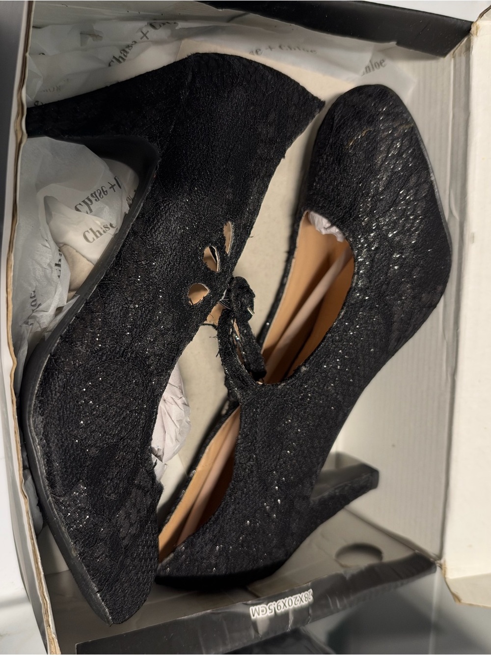 Chase + Chloe Black Lace Glitter Mary Jane Heels